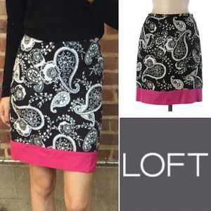 Loft SILK Pink Black Paisley Pencil Skirt